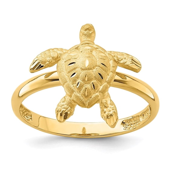 Diamond2Deal 14K Yellow Gold Brushed and Polished Diamond-Cut Turtle Ring for Women Size 7