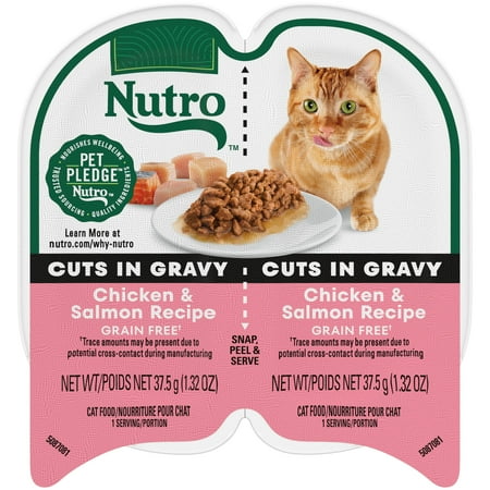 Nutro Perfect Portions Wet Cat Food, Cuts In Gravy Chicken & Salmon Recipe, (24) 2.64 Oz. Twin-Pack Trays