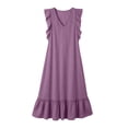 thumbnail image 4 of ClodeEU Women's V Neck Ruffle Cap Sleeve Tiered Midi Dress,Casual Flowy A-Line Swing Sundress Purple,Women's Plus XXL, 4 of 6
