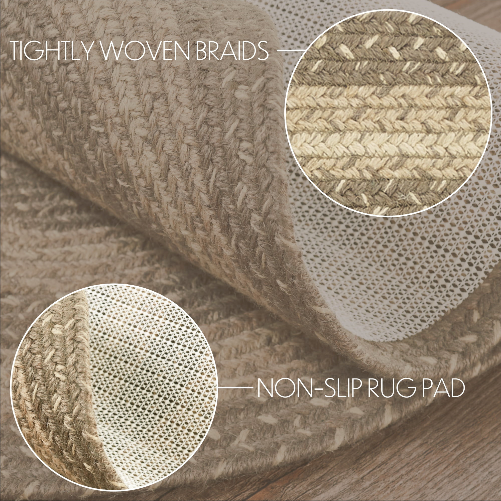 VHC Brands Cobblestone Rug with PVC Pad, Jute Blend, Oval, Tan Grey White, 20x30 inches