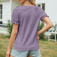 thumbnail image 7 of Fesfesfes Women's V-Neck Tops New Eyelet Embroidered Short Ruffle Sleeve T-shirt Breathable Fabric Casual Loose Front Tie Hem Tee, 7 of 7