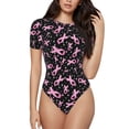 thumbnail image 2 of Goofa Breast Cancer Awareness (2) Printed Women Rash Guard Short Sleeve,Tummy control Swimsuit Surfing Swimsuit Bathing Suit One Piece Swimsuit UPF 50-Large, 2 of 9