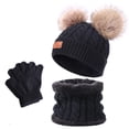 thumbnail image 2 of Gorro de cuello de invierno para niños, dos piezas, con pompón, para bebé, gorro de punto, cálido, forro polar de lana, conjunto de cuello grueso, 2 of 6