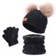 thumbnail image 4 of Gorro de cuello de invierno para niños, dos piezas, con pompón, para bebé, gorro de punto, cálido, forro polar de lana, conjunto de cuello grueso, 4 of 6