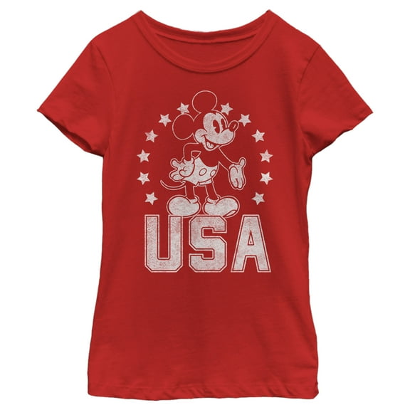 Girl's Mickey & Friends Mickey USA Pride  Graphic Tee Red X Large