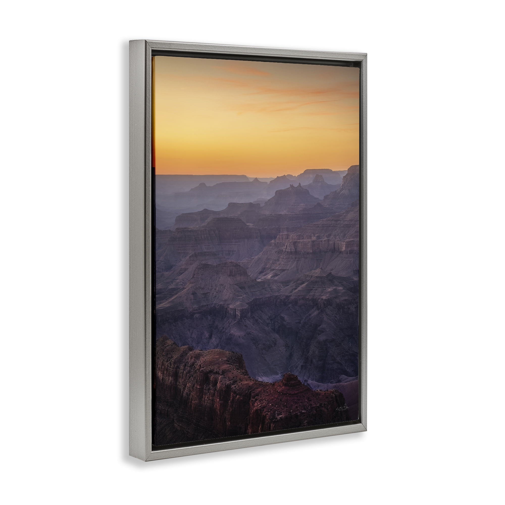 Stupell Industries Orange Sunset Canyon Landscape & Nature Photography Gray Floater Framed Canvas Art Print Wall Art, 17 x 25