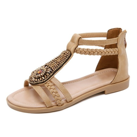 

Duretiony Women Bohemian Sandals Vintage Rhinestone Open Toe Breathable Shoes for Summer New