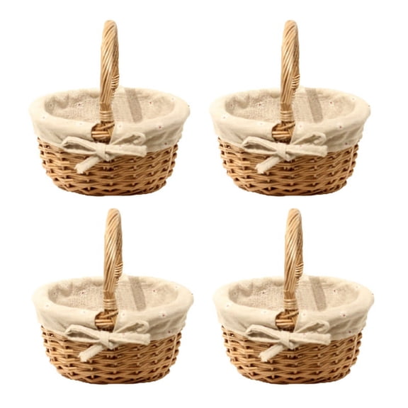 4X Hand-Woven Wicker Basket Simulation Single Handle Small with Hand Gift Basket