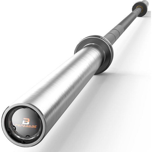 PAPABABE Olympic Barbell, 6.6ft/7ft Weight Bar 45lb Barbell Solid Chrome/Solid Zinc/Cerakote, 2 Inch Diameter, 1000lb/1200lb/1500lb Capacity for Deadlift, Weightlift and Bench Press