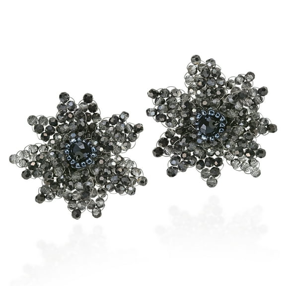 AeraVida Vintage Statement Black Crystal Cluster in 925 Sterling Silver Clip On Earrings, 40x40mm
