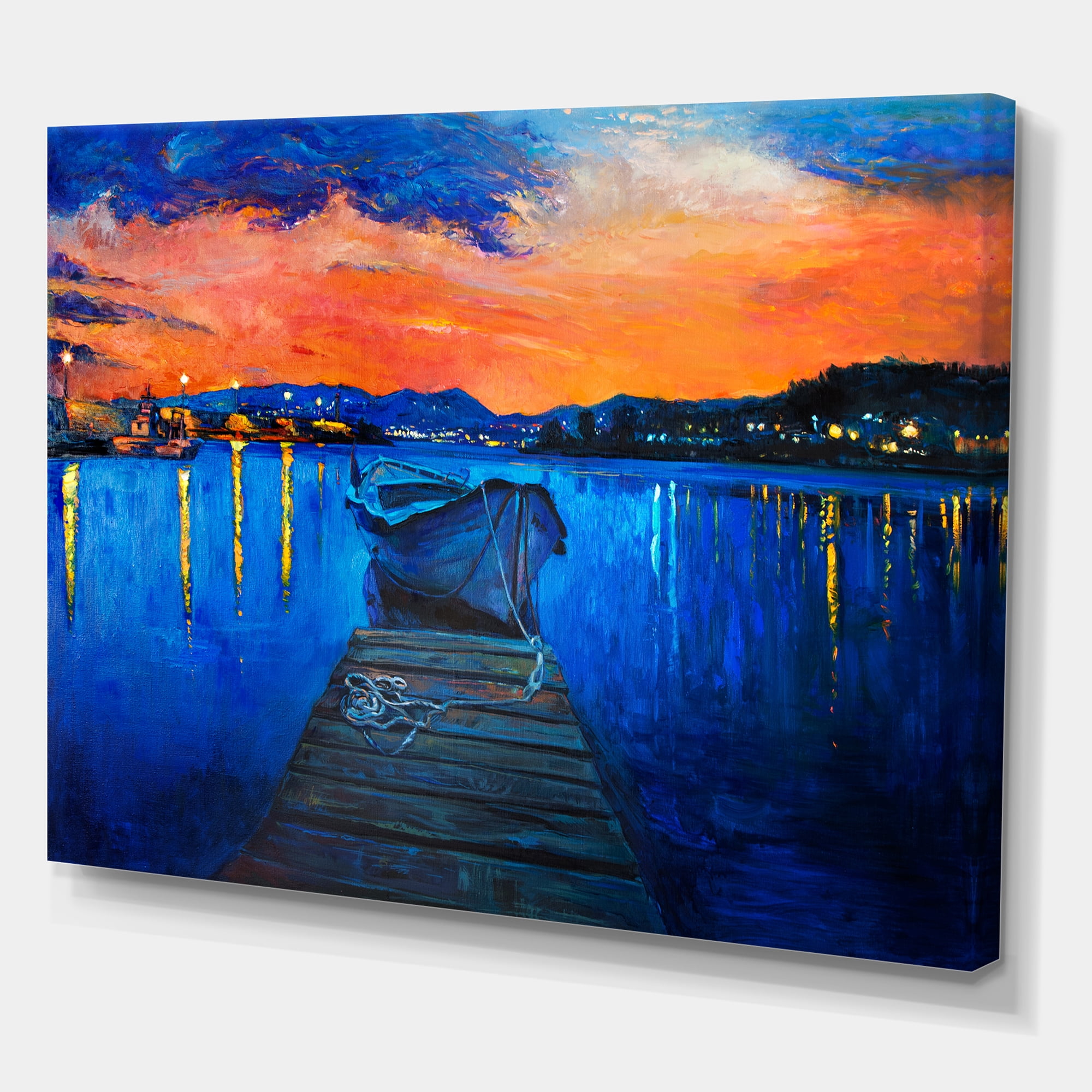 Designart ' Boats During Warm Sunset Resting On The Water III ' Nautical & Coastal Canvas Wall Art Print