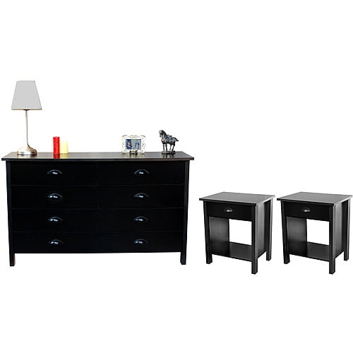 Nouvelle Dresser and Pair of Nightstands Set, Black
