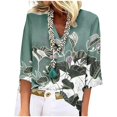 thumbnail image 1 of ICHUANYI Clearance Women's Fashion Printed Loose T-shirt 3/4 Sleeves Blouse V Neck Casual Tops(Green, M) ICHUANYI WER2023081100144, 1 of 4