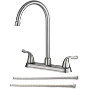 Mocoloo Centerset Faucet - 8 Inch High Arch 3 Holes Two Handles Kitchen Sink Faucet Brushed Nicke