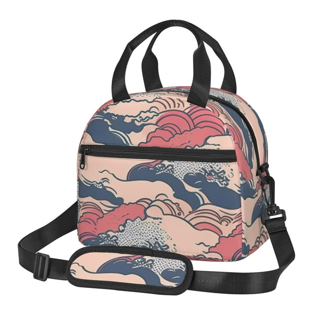 DouZhe Lunch Bags pour Femmes et Hommes, Rough Seas Waves Imprimés Sac Isotherme Réutilisable Portable Imperméable Lunch pour Voyage Travail École Pique-Nique