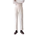 thumbnail image 5 of USNSM Men's Formal Business Dress Pants Urban Stylish High Rise Buckle Suit Pants Pleat Front Straight Leg Trousers with Pockets Beige L, 5 of 9