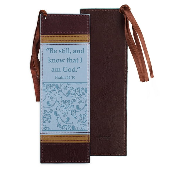 Christian Art Gifts Blue Faux Leather Bookmark  Be Still and Know - Psalm 46:10 Bible Verse Inspirational Bookmark for Women w/Satin Ribbon Tassel