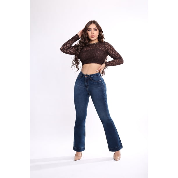Jeans Campana Mezclilla Stretch Savi SB4719 Mujer Tiro Alto