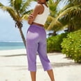 thumbnail image 5 of Gingham Capris for Women Petite Linen Cropped Pant Lightweight Dressy Casual Wide Leg Elastic Waist Summer Pull on Ladies Palazzo Capri Trouser with Pockets Purple 3XL, 5 of 6