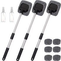 Expandable Magnetic Car Window Cleaner with Reusable Microfiber Pads & Spray Bottles | Interior/Exterior Glass Cleaner Tool | 3 Cleaning Brushes, 6 Cloths, 3 Bottles