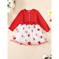 thumbnail image 4 of Musuos Toddler Girl Valentine's Day Dress, 12 18 24M 3 4T Heart Print Round Neck Long Sleeve Button Decor Ruffled A-Line Dress, 4 of 10