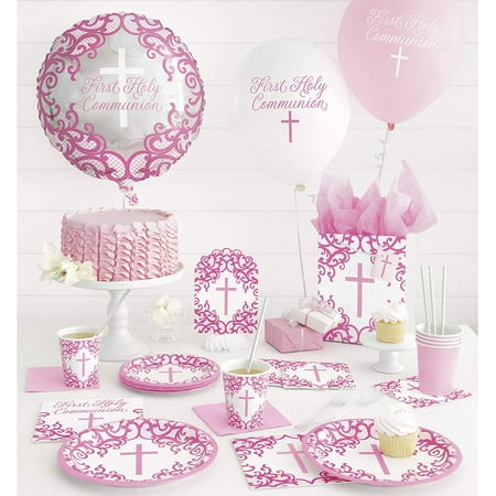 Fancy Pink Cross 8 Ct 7" Dessert Cake Plates Baptism Confirmation Church