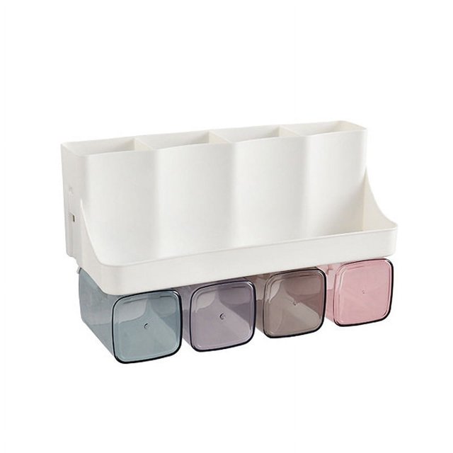 Dispensador de pasta de dientes, soporte para cepillos de dientes montado en la pared, organizador de baño multifuncional con 4 tazas, 8 ranuras para cepillos de dientes, soporte para maquillaje brillar Electrónica
