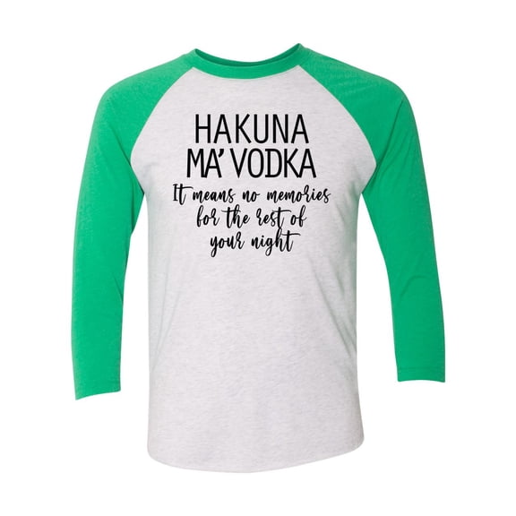 Hakuna Ma'Vodka Raglan Short Sleeve T-shirt-Envy Green/Heather White Heather-large