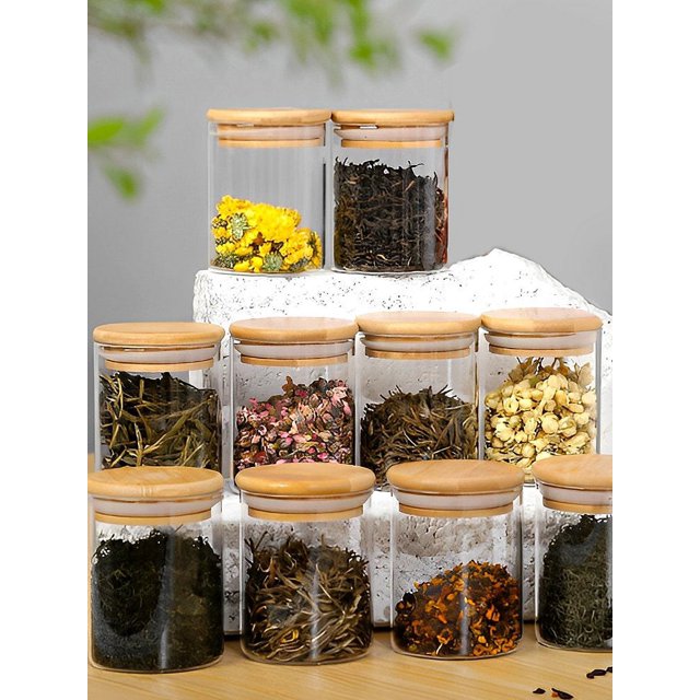 Glass Jars with Bamboo Lids 6 oz Glass Food Storage Jars with Wood Lids for Pantry 10 Pack