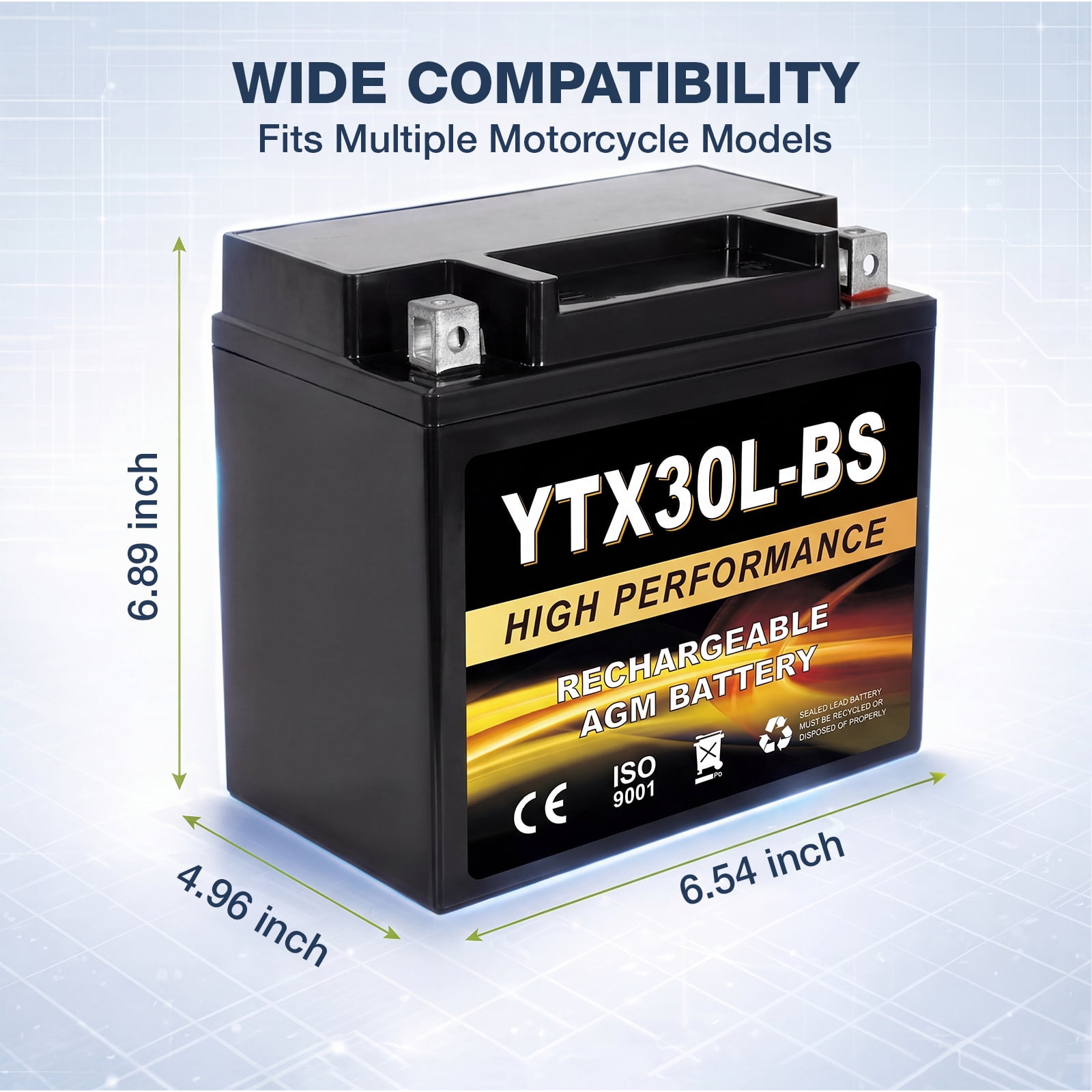 Anlibatt YTX30L-BS Motorcycle Battery 12V 30Ah 400CCA Rechargeable Sealed Batteries Powersport Replacement for ATV, Scooter, Jet ski, Dirt Bike