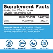 Doctors Best Biotin, Non-GMO, Vegan, Gluten Free, Supports Hair, Skin, Nails, 10,000 mcg, 120 Veggie Caps