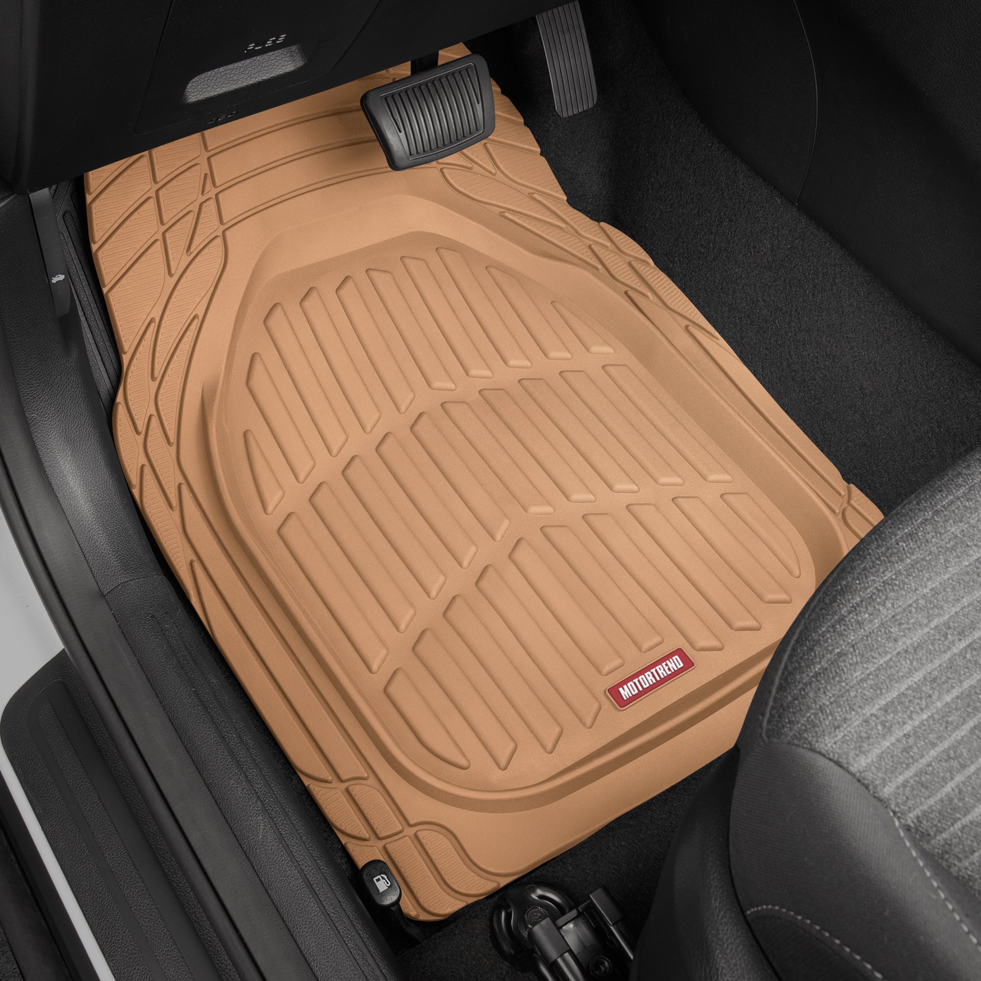 Motor Trend FlexTough Deep Dish Rubber Floor Mats, Beige, All-Weather Set photo 2