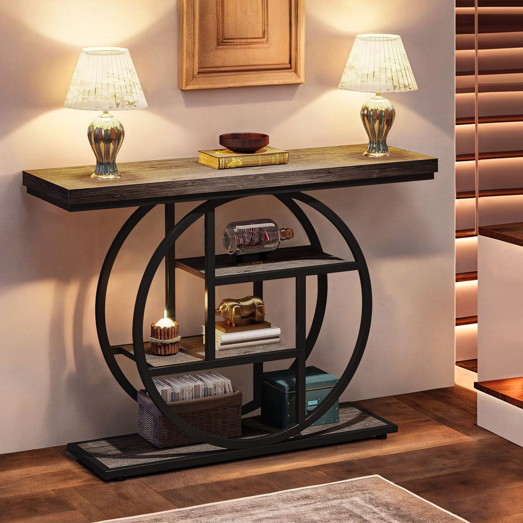 Demi Bonn 41"dustrial Console Table for Entryway, Farmhouse Sofa Tables Behind Couch, Rustic Wood and Metal Foyer Table with 3-Tier Shelves for Hallway Living Room, Gray