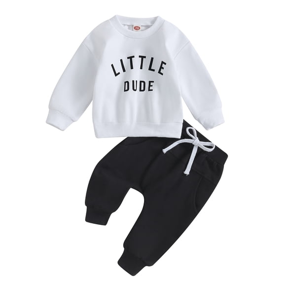KEXE Baby Boy Outfits 12-18 Months Baby Boy Outfit Long Sleeve Sweatshirt Elastic Pants Set(18-24 Months,White)