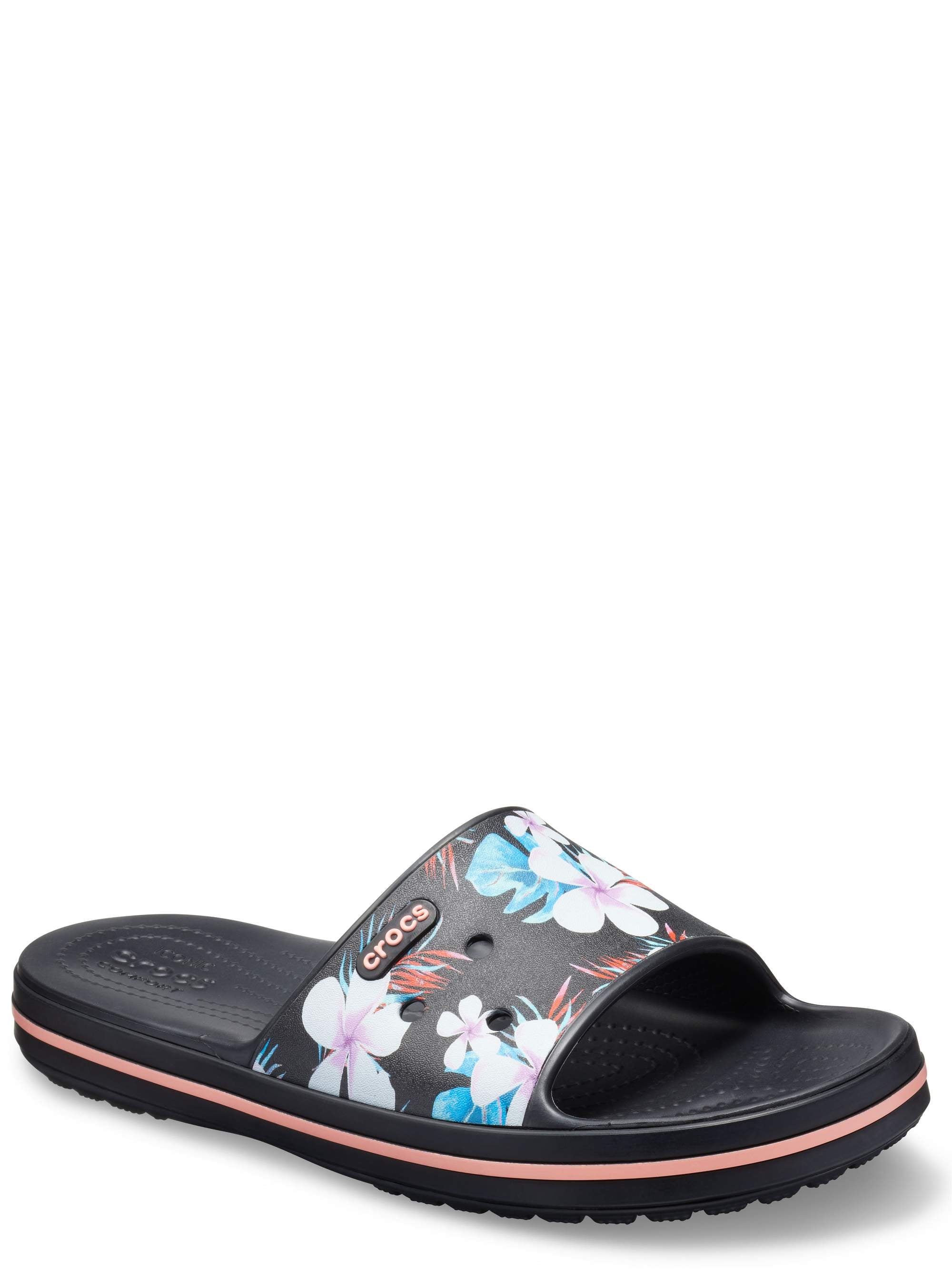 Crocs 205583 CROCBAND SEASONAL GRAPHIC Ladies Womens Slide Sandals Black/Floral 