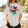 thumbnail image 2 of Staron Plus Size Women's Casual Floral Print Short Sleeve Round Neck Loose T-Shirt Top, Khaki 5XL, 2 of 4