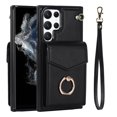 thumbnail image 1 of Nalacover Wallet Case for Samsung Galaxy S22 Ultra, Back Card Slots Magnetic Button Ring Holder Stand Cover with RFID Blocking Wrist Hand Strap Luxury PU Leather Anti-Shocks Protective Case,Black, 1 of 9