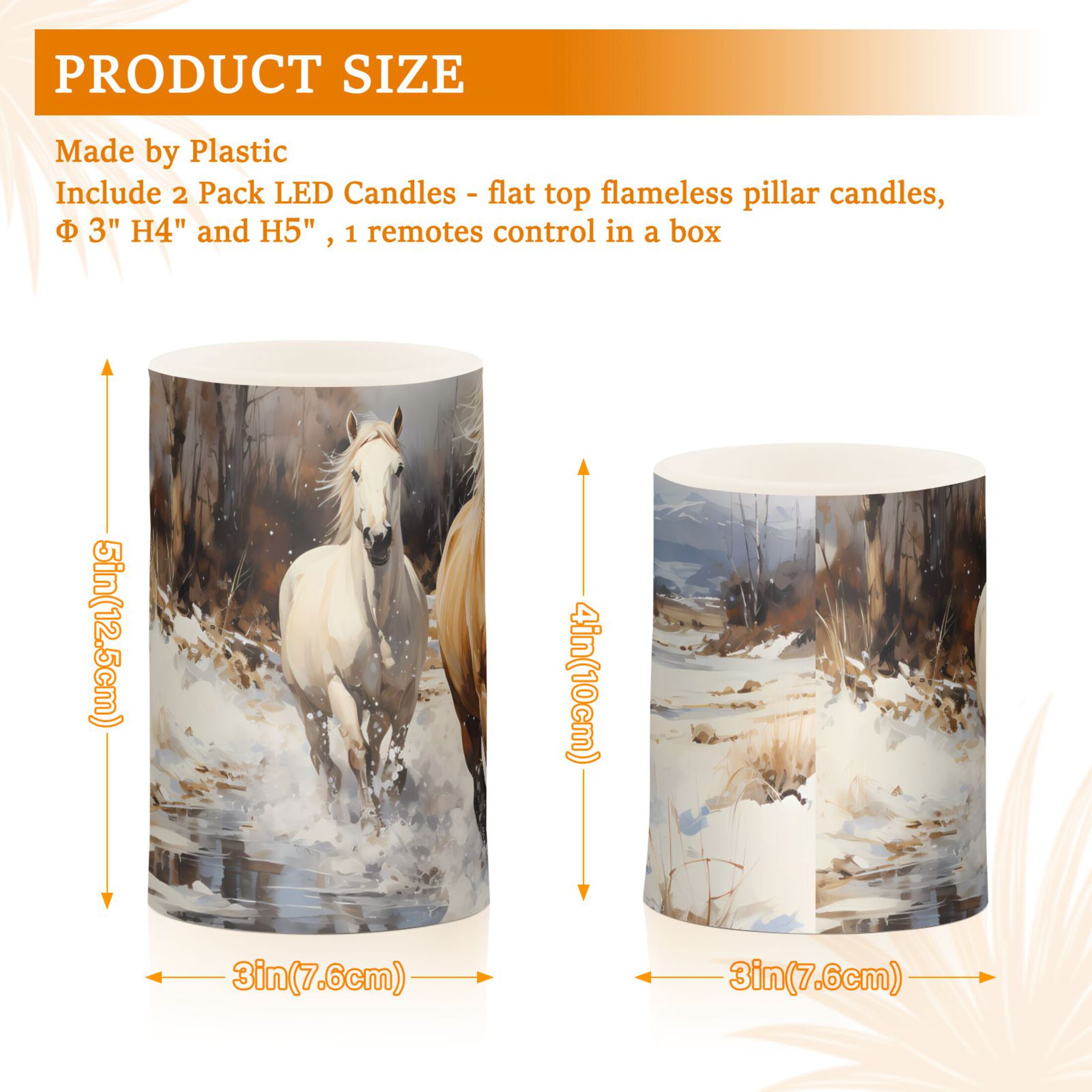 Horses Snow Pool Trees Flameless Candles&nbsp;LED Lights Battery Operated Candles with Remote and Timers Flicker Lights Votive Set of 2