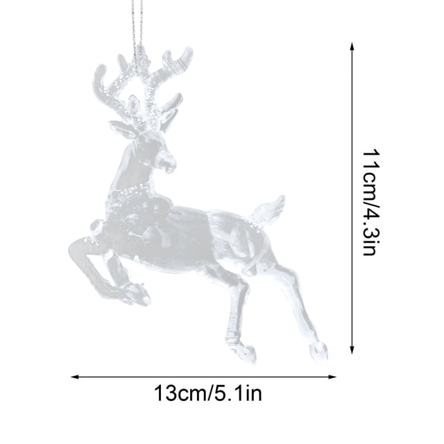 Christmas Tree Ornaments Set of 6 Transparent Acrylic Hanging Pendants Featuring Tree Reindeer Snowflake Designs 9.5 in x 6 cm to 14 in x 9 cm