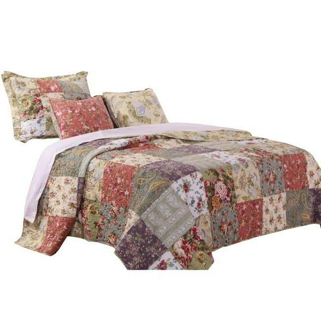 Benzara BM101867 Chicago Fabric Quilt Set with Jacobean Prints, Multi Color - Twin Size - 4 Piece