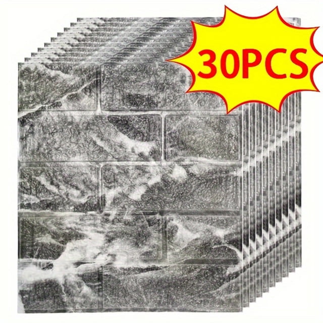 20/30/40//50pcs 3D Wall Tile Sticker, Foam Brick Self-Adhesive Anti-Collision Sticker,