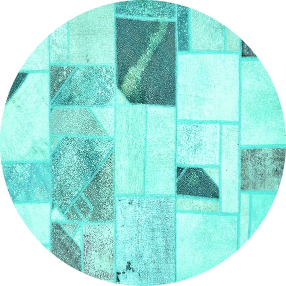 Ahgly Company Indoor Round Patchwork Turquoise Blue Transitional Area Rugs, 8' Round