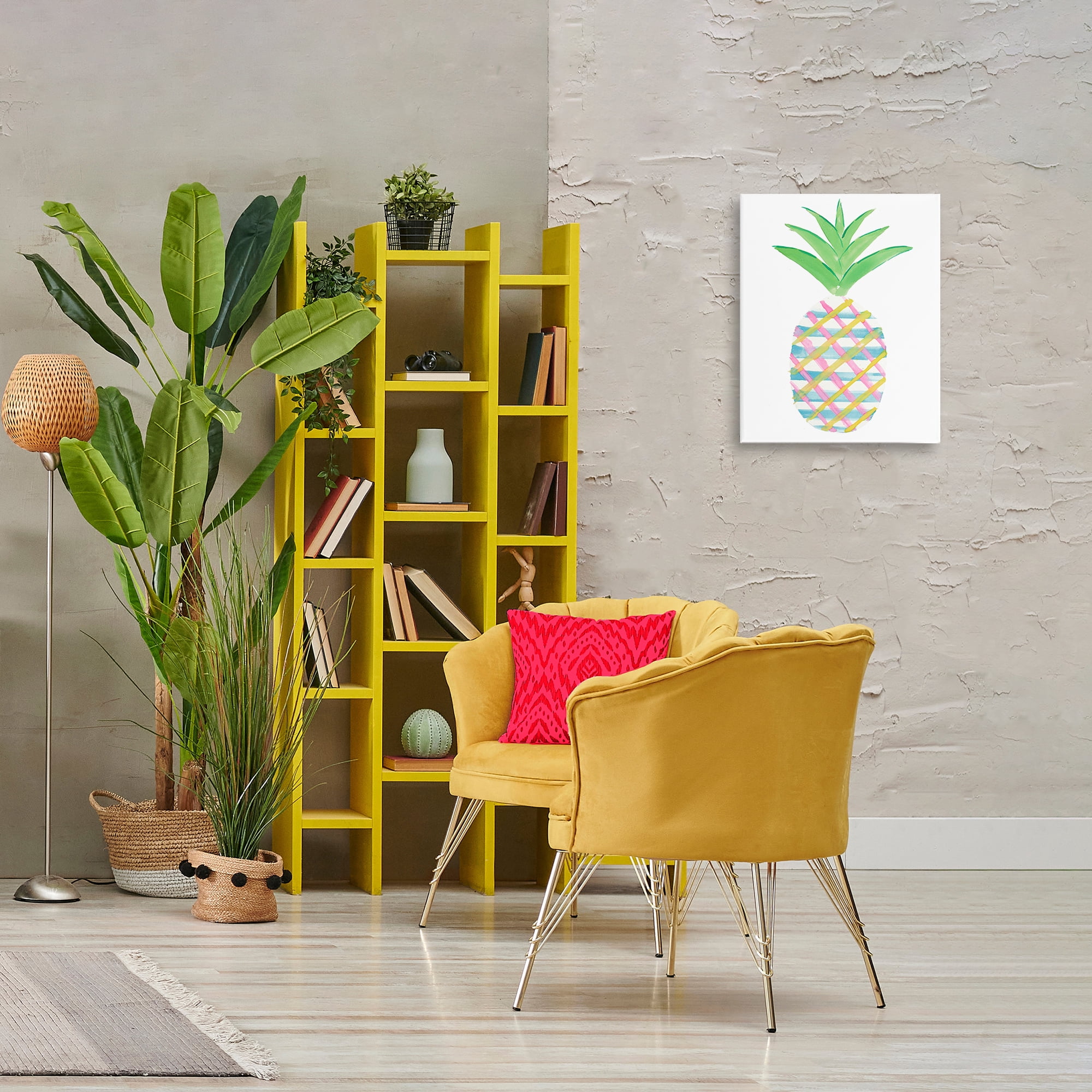 Stupell Industries Plaid Pineapple Fruit Food & Beverage Painting Gallery Wrapped Canvas Art Print Wall Art, 16 x 20