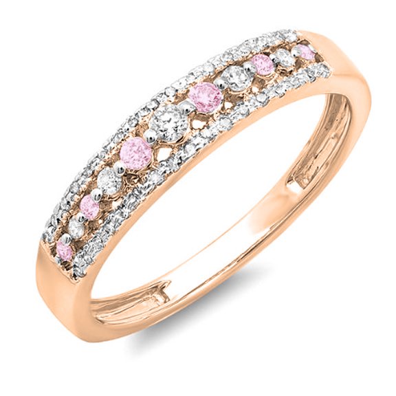 Dazzlingrock Collection 18K Round Pink Sapphire & White Diamond Ladies Anniversary Wedding Band Ring, Rose Gold, Size 7