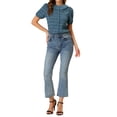 thumbnail image 2 of CAMISA DE BOTONES CON CUELLO PLEAT Y MANGAS PUFF FLORAL PARA MUJER INSPIRADA CHIC GRIS AZUL M, 2 of 7