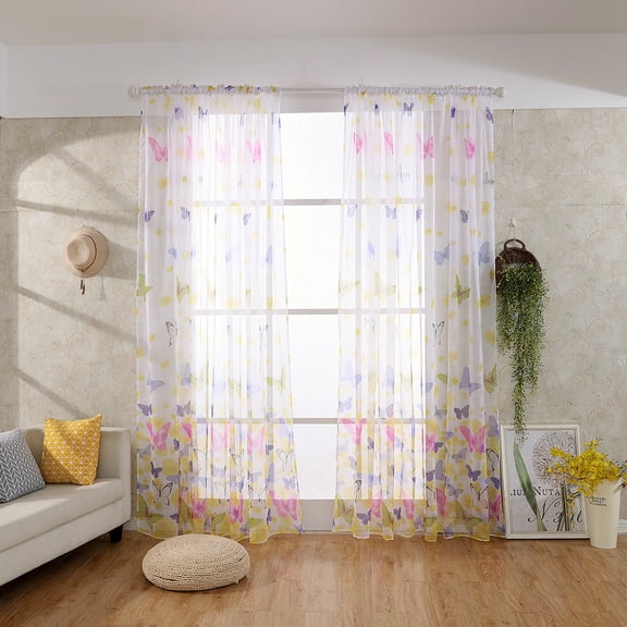 Curtain,Butterfly Sheer Curtain Window Treatment Voile Drape Valance 1 Panel Fabric
