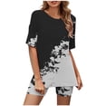 thumbnail image 2 of Ensembles d'Été pour Femmes 2023 Mode Féminine Blouse à Col Rond Manches Courtes Hauts Shorts Ensembles de Costume Décontractés Ensembles Deux Pièces pour Femmes en Liquidation, 2 of 5