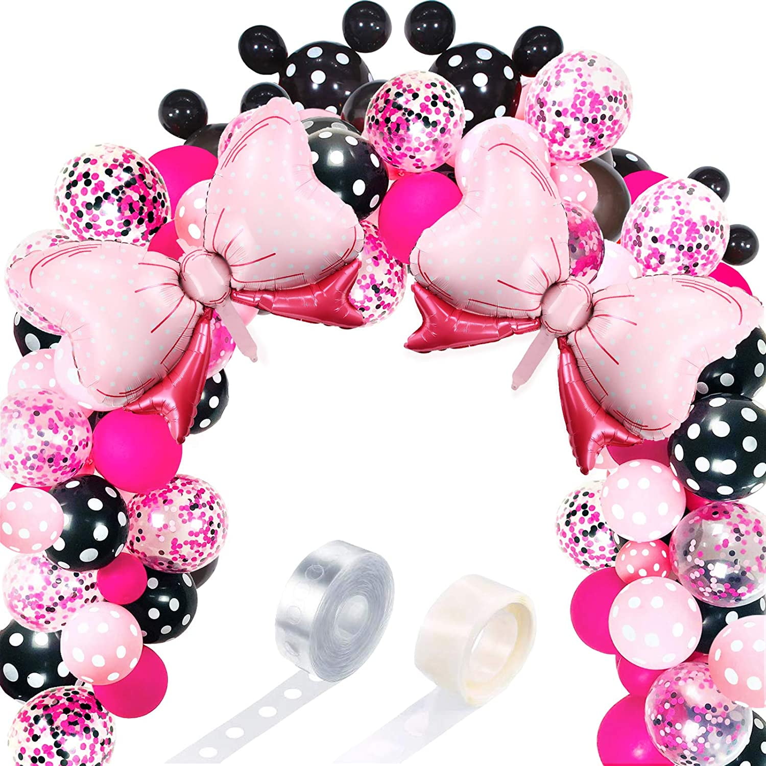 119 Mouse Balloon Garland Arch Kit Includes Pink Bow Foil Balloons, Latex Balloons with Balloon Strip and Glue Points for Mouse Theme Party Baby Shower Birthday Wedding Decor