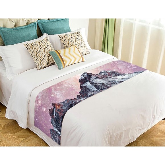 Starry Sky Snow-capped Peaks Main Caucasian Ridge Bed Runner Bed Scarf Bed Decor 50x241 Cm