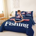 thumbnail image 3 of Feelyou Rustic Largemouth Bass Fish Bedding Comforter Set for Men Adults, Retro USA Star Stripe Full Bedding Set, Navy Red, Blue Reversible, 7 Pieces, 3 of 7